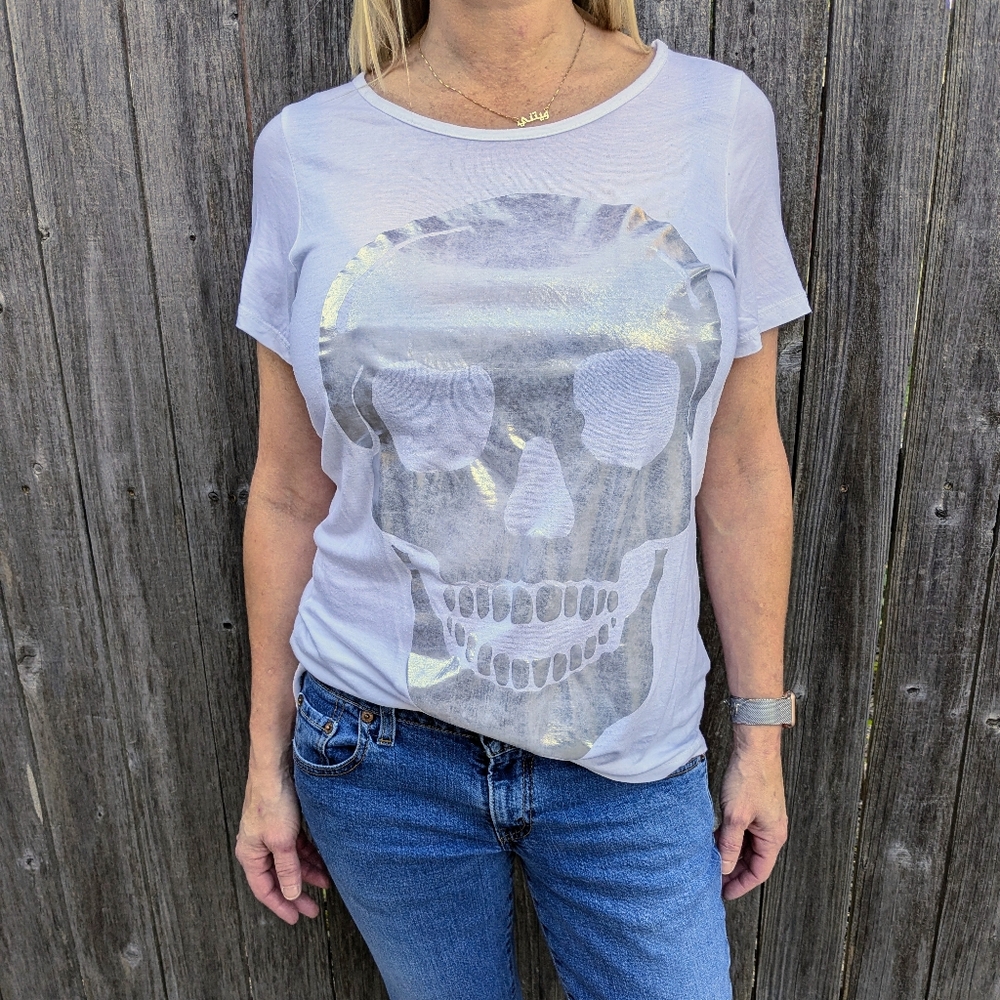 Silver Skull Tee with Cut out